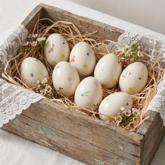 Painted Floral Ceramic Eggs Set of 4