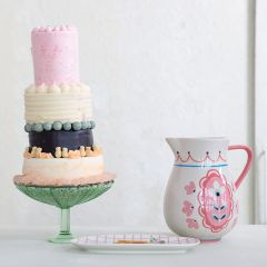 Painted Floral Stoneware Pitcher With Handle