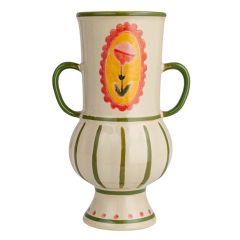Painted Flower Urn Vase With Handles