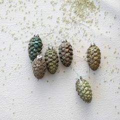 Painted Glass Pinecone Ornaments Set of 6