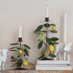 Painted Lemons and Leaves Taper Holder Set of 2