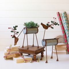 Painted Metal Christmas Reindeer Planters Set of 2