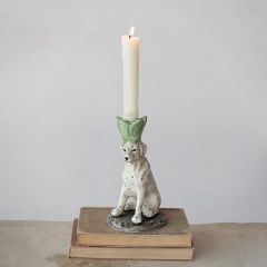 Painted Metal Dog Taper Candle Holder