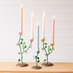 Painted Metal Flower Branch Candle Holder Set of 3