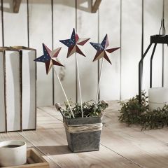 Painted Metal Patriotic Star Picks Set of 3
