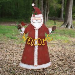 Painted Metal Welcome Santa Yard Art