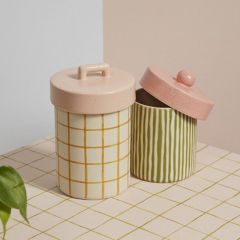 Painted Multi Color Stoneware Canister