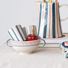 Painted Pattern Stoneware Bowl With Handles