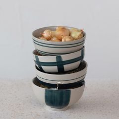 Painted Pattern Stoneware Bowls Set of 4