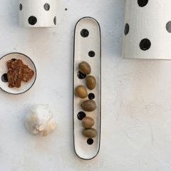 Painted Polka Dot Stoneware Oval Tray