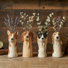 Painted Stoneware Assorted Dog Vases Set of 4