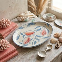 Painted Stoneware Botanical Lemon Oval Platter