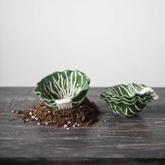 Painted Stoneware Cabbage Leaf Bowls Set of 4