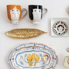 Painted Stoneware Face Mugs Set of 2