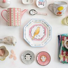 Painted Stoneware Face Plates Set of 4