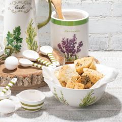 Painted Stoneware Herbs Mixing Bowl Set of 2