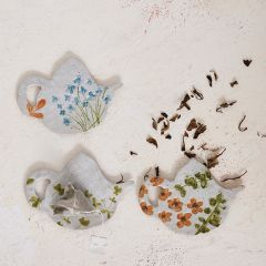 Painted Stoneware Teapot Teabag Holder Dish Set of 3