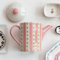 Painted Stoneware Teapot With Strainer
