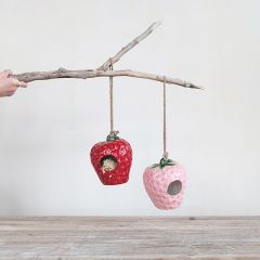 Painted Strawberry Birdhouse Set of 2