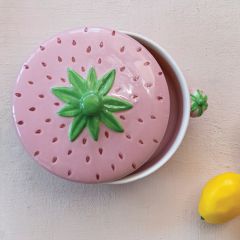Painted Strawberry Stoneware Baker with Handles