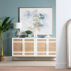 Painted White Wood and Rattan Sideboard