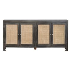 Painted Wood and Rattan Sideboard