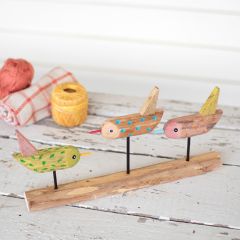 Painted Wood Bird Trio on Base