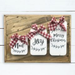 Painted Wood Christmas Block Set With Check Ribbon