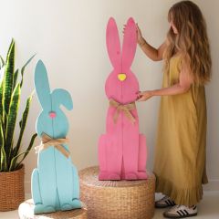 Painted Wooden Easter Bunny Set of 2