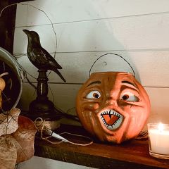 Paper Mache Orange Pumpkin Choir Boy 7 Inch