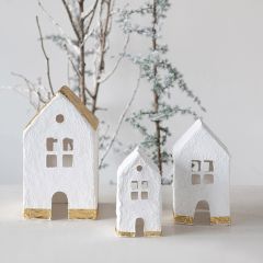 Paper Mache Village Houses Set of 3