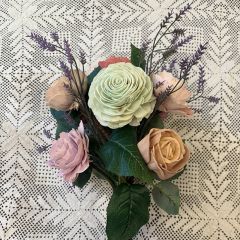 Pastel English Roses Wood Floral Bouquet
