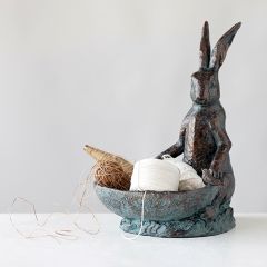 Patina Rabbit Bird Bath