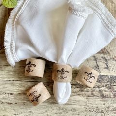 Patina Vie Handmade Mango Wood Napkin Rings Fleur De Lis by Antique Farmhouse Set of 4