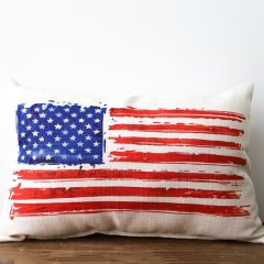 Patriotic Farmhouse American Flag Lumbar Pillow
