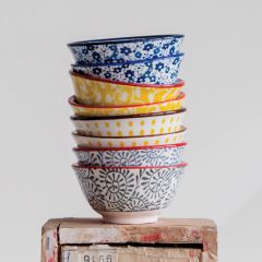 Patterned Hand Stamped Pinch Pot Set of 4