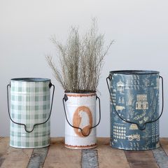 Patterned Metal Bucket Planter Set of 3