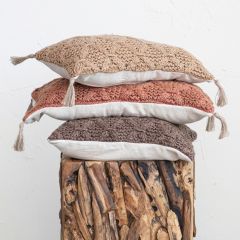 Patterned Woven Lumbar Pillow with Jute Tassels