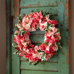Peppermint Amaryllis and Holly Berry Wreath