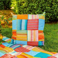 Picnic Patchwork Kantha Stitch Throw Pillow