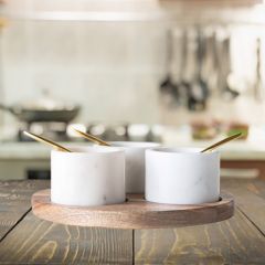 Pinch Pot Set On Acacia Board