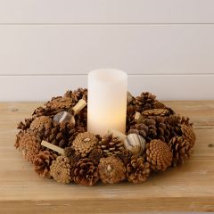 Pine Cone Wreath With Plaid Ornaments