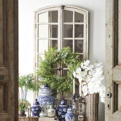 Pine Wood Panes Wall Mirror