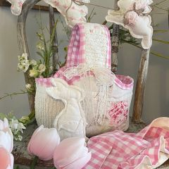Pink and White Gingham Quilted Easter Basket