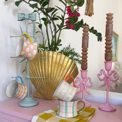 Pink Bow Taper Candle Holder Set of 2