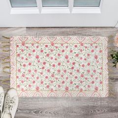 Pink Floral Cotton and Chenille Rug