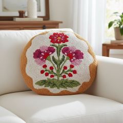 Pink Floral Motif Round Hook Pillow
