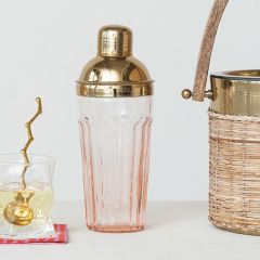 Pink Glass Cocktail Shaker with Gold Finish Lid