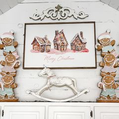 Pink Merry Christmas Gingerbread Houses White Wall Art