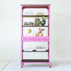 Pink Metal and Wood 5 Tier Rolling Shelf | SHIPS FREE